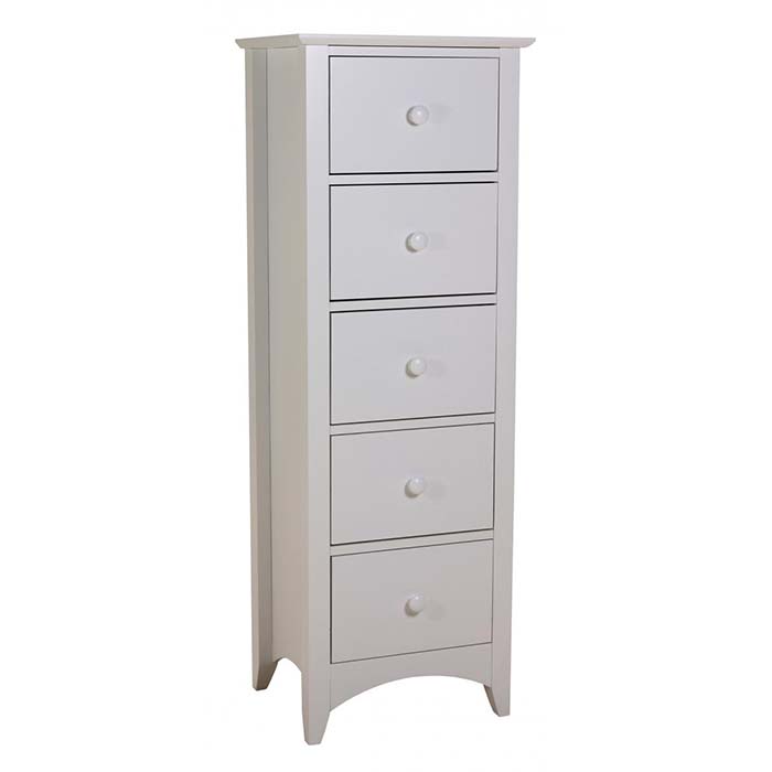 Chelsea White Five Drawer Narrow Chest